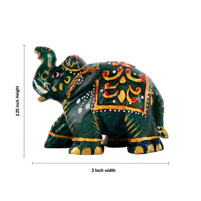 Painted Elephant Statue - 2.25 x 3 Inches | Trunk Up Elephant Sculpture/ Zade Elephant Idol for Home Decor - Table Stand Accessories