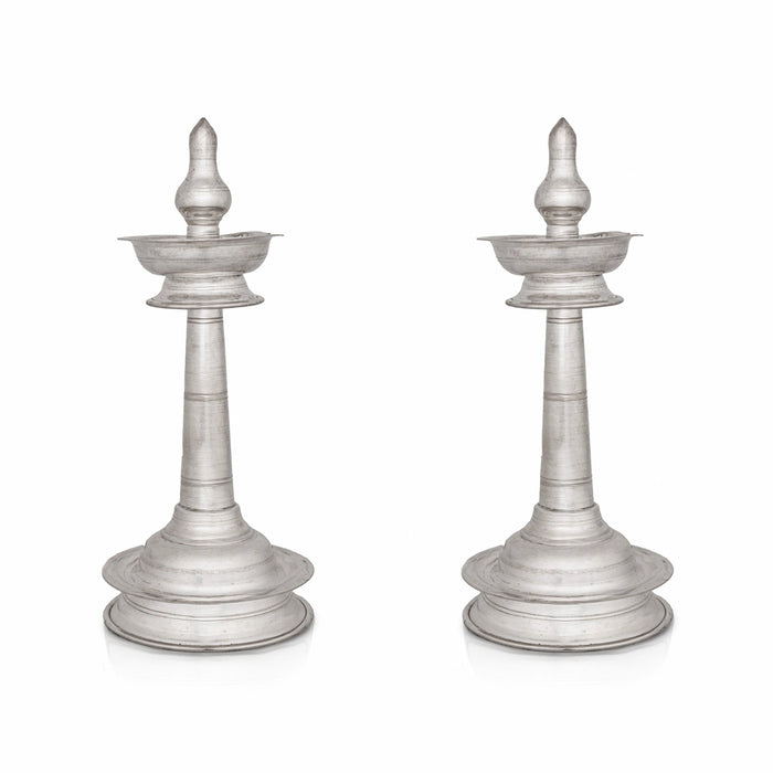 Kerala Kuthu Vilakku Set - 8.5 Inches | Silver Kerala Kuthuvilakku / Nilavilakku / Kerala Lamp for Pooja - Kuthuvilakku