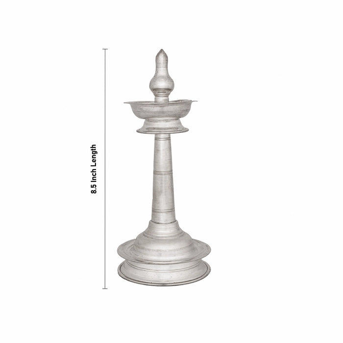 Kerala Kuthu Vilakku Set - 8.5 Inches | Silver Kerala Kuthuvilakku / Nilavilakku / Kerala Lamp for Pooja - Kuthuvilakku
