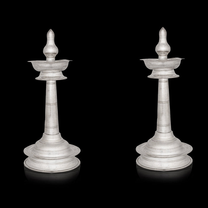 Kerala Kuthu Vilakku Set - 8.5 Inches | Silver Kerala Kuthuvilakku / Nilavilakku / Kerala Lamp for Pooja - Kuthuvilakku
