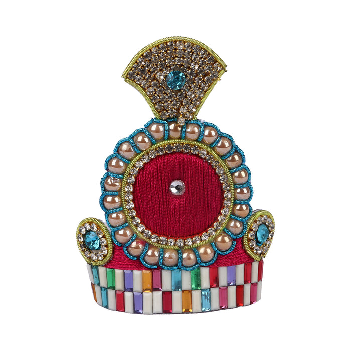 Jari Mukut  - 3.5 x 2.5 Inches Round |  Kireedam/ Stone Crown/ Multicolour Stone Kiritam for Deity - Head & Face Accessories