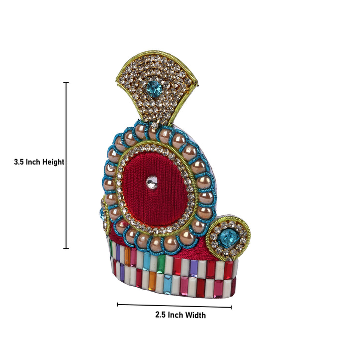 Jari Mukut  - 3.5 x 2.5 Inches Round |  Kireedam/ Stone Crown/ Multicolour Stone Kiritam for Deity - Head & Face Accessories
