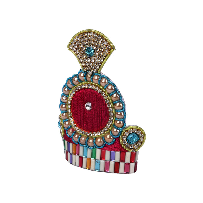 Jari Mukut  - 3.5 x 2.5 Inches Round |  Kireedam/ Stone Crown/ Multicolour Stone Kiritam for Deity - Head & Face Accessories