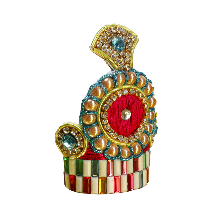 Jari Mukut  - 3 x 2.5 Inches Red |  Kireedam/ Stone Crown/ Multicolour Stone Kiritam for Deity - Head & Face Accessories