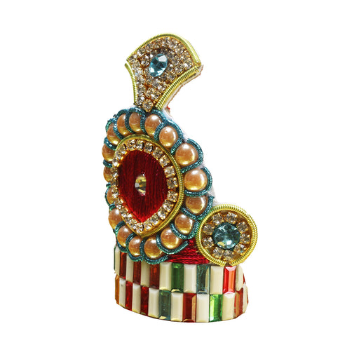 Jari Mukut  - 3 x 2.5 Inches Red |  Kireedam/ Stone Crown/ Multicolour Stone Kiritam for Deity - Head & Face Accessories