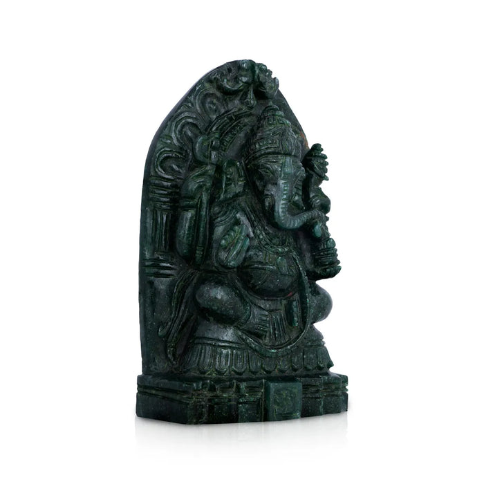 Ganesha Murti- 7.5 x 4.5 Inches | Jade Idol/ Ganapathi Statue / Vinayaka Idol for Pooja - Sphatik & Semi Precious Stone Murties