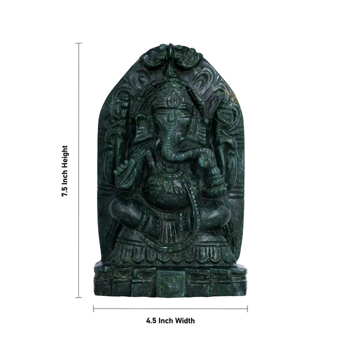 Ganesha Murti- 7.5 x 4.5 Inches | Jade Idol/ Ganapathi Statue / Vinayaka Idol for Pooja - Sphatik & Semi Precious Stone Murties