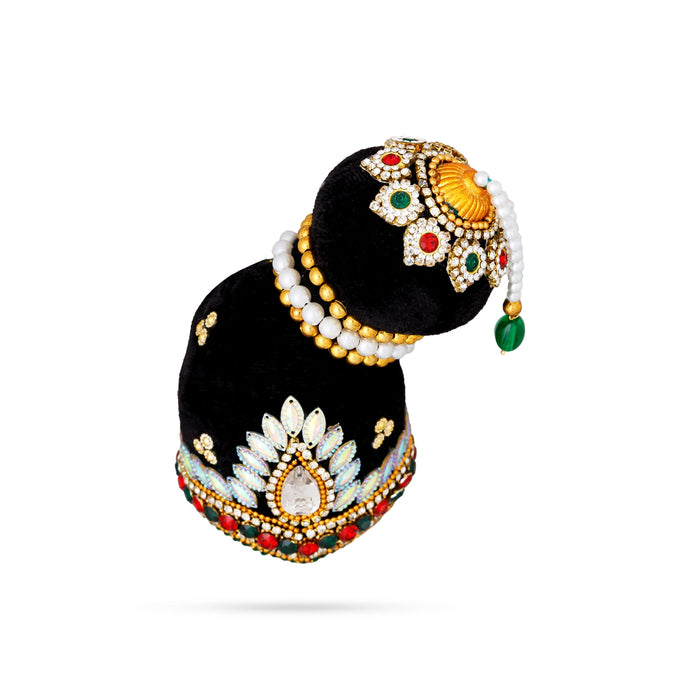 Velvet Andal Crown - 5.5 x 4.5 Inches | Half Stone Kireedam/ Multicolour Stone Kiridam/ Mukut For Deity Decor - Head & Face Accessories