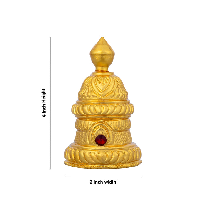 Full Crown - 4 x 2 Inches | Gold Polish Kireedam/ Single Stone Kiridam/ Mukut For Deity Decor - Head & Face Accessories