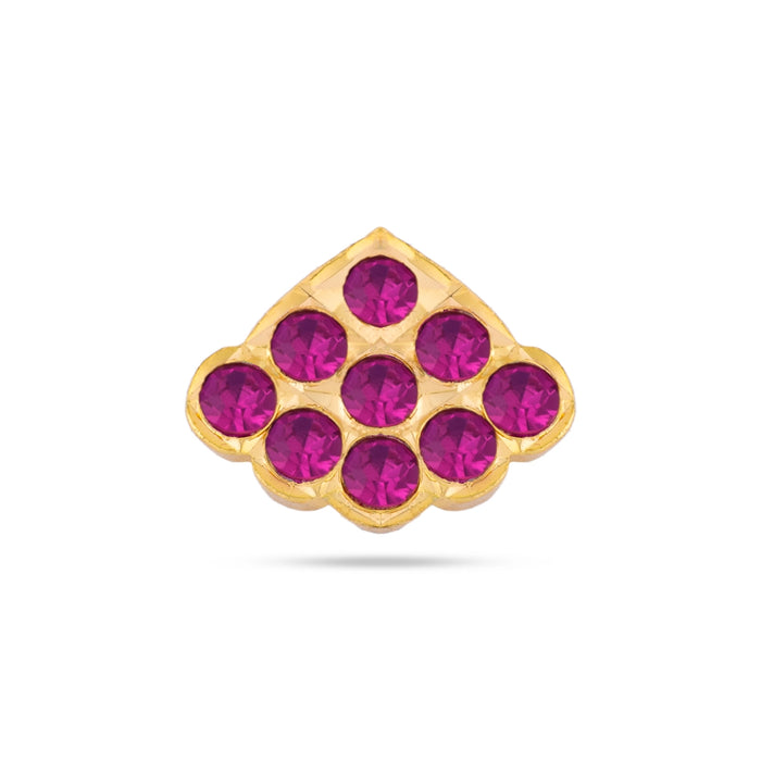 Bullaku Nose Pin - 0.25 x 1 Inches | Stone Nose Pin/ Nose Jewellery/ Gold Polish Nathu Bullaku for Deity