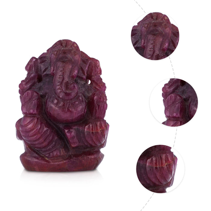 Ganesha Murti - 1.5 x 1 Inches | Ruby Idol / Vinayakar Statue / Ganapathi Sculpture For Home Decor - Sphatik & Semi Precious Stone Murties