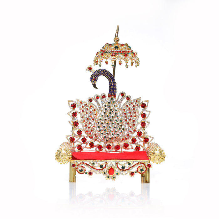 Sinhasan - 9 x 6 Inches | Stone Chowki/ Peacock Design Simhasan/ Bajot for Deity