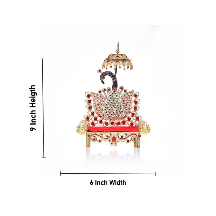 Sinhasan - 9 x 6 Inches | Stone Chowki/ Peacock Design Simhasan/ Bajot for Deity