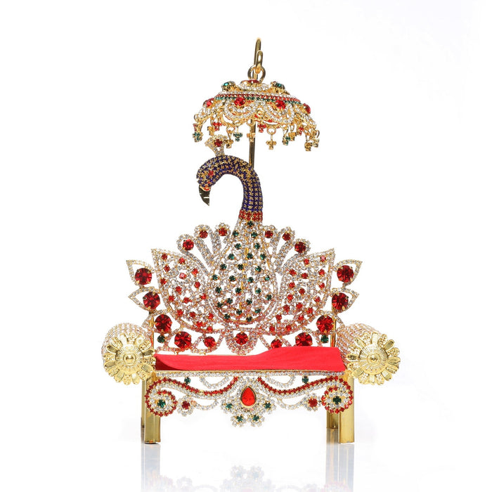 Sinhasan - 7 x 5 Inches | Stone Chowki/ Peacock Design Simhasan/ Bajot for Deity - Pooja Aasan & Bajot & Pooja Mat