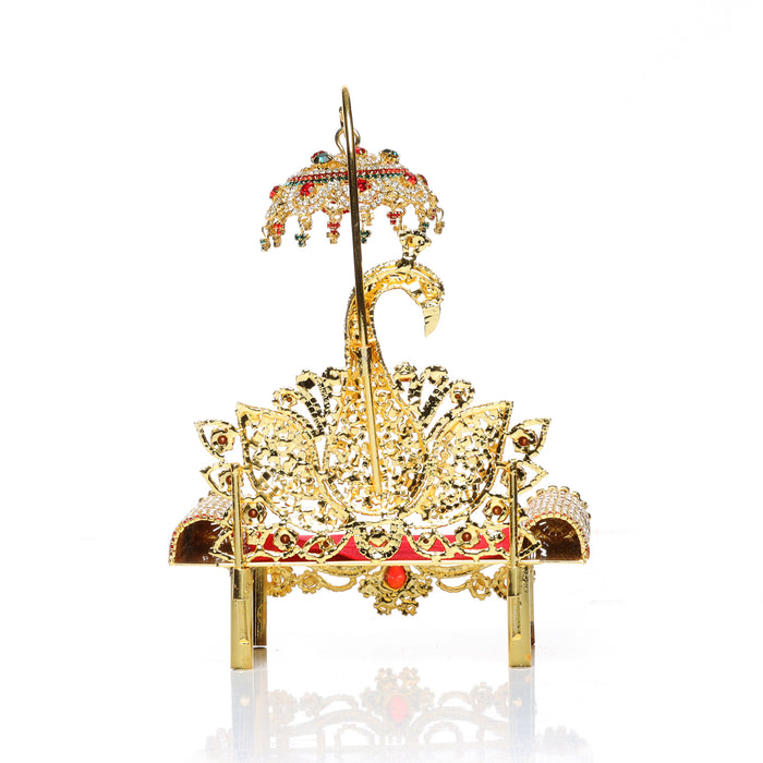 Sinhasan - 7 x 5 Inches | Stone Chowki/ Peacock Design Simhasan/ Bajot for Deity - Pooja Aasan & Bajot & Pooja Mat