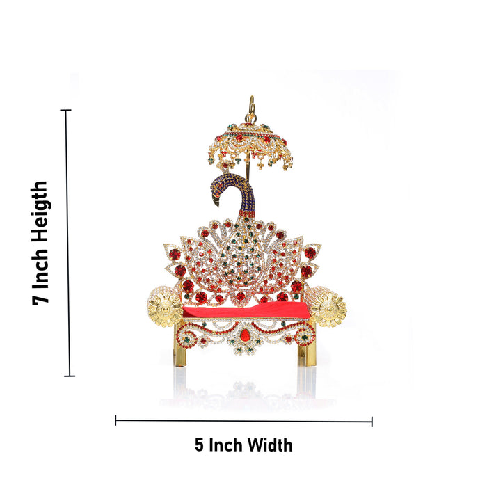 Sinhasan - 7 x 5 Inches | Stone Chowki/ Peacock Design Simhasan/ Bajot for Deity - Pooja Aasan & Bajot & Pooja Mat