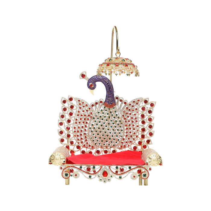 Sinhasan - 11 x 8 Inches | Stone Chowki/ Peacock Design Simhasan/ Bajot for Deity - Pooja Aasan & Bajot & Pooja Mat