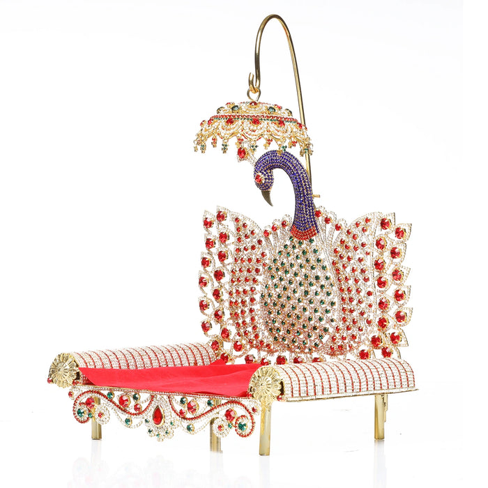 Sinhasan - 11 x 8 Inches | Stone Chowki/ Peacock Design Simhasan/ Bajot for Deity - Pooja Aasan & Bajot & Pooja Mat