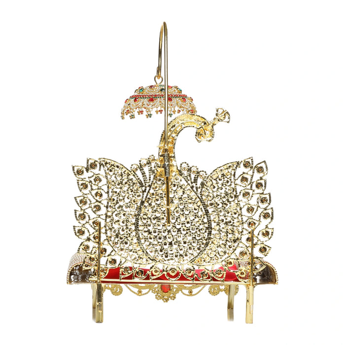 Sinhasan - 11 x 8 Inches | Stone Chowki/ Peacock Design Simhasan/ Bajot for Deity - Pooja Aasan & Bajot & Pooja Mat