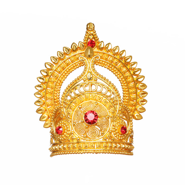 Mukut Mala Kundal Set  - 5 Inches | Kiritam/ Crown/ Gold Polish Jewellery for Deity - Deity Jewellery & Vastra Sets