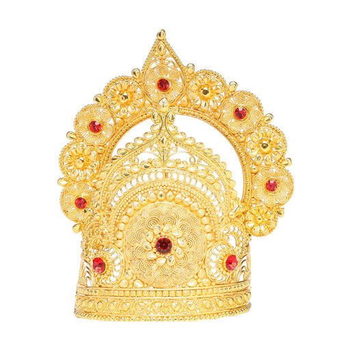 Mukut Mala Kundal Set  - 9 Inches | Kiritam/ Crown/ Gold Polish Jewellery for Deity - Deity Jewellery & Vastra Sets