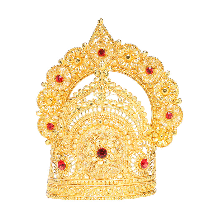Mukut Mala Kundal Set  - 9 Inches | Kiritam/ Crown/ Gold Polish Jewellery for Deity - Deity Jewellery & Vastra Sets