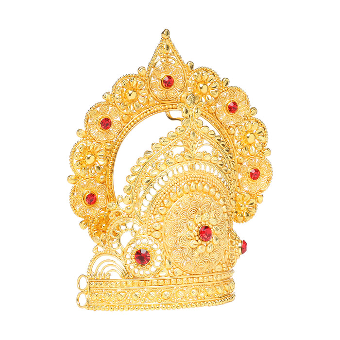 Mukut Mala Kundal Set  - 9 Inches | Kiritam/ Crown/ Gold Polish Jewellery for Deity - Deity Jewellery & Vastra Sets