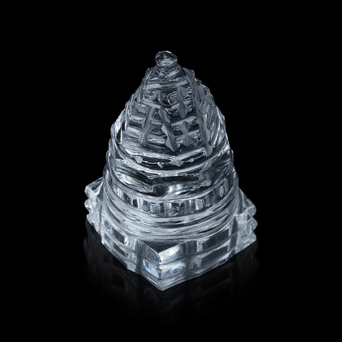 Sphatik Shree Yantra - 1.25 x 0.5 Inches | Maha Meru Yantra / Spatik Sri Chakra Yantra for Pooja