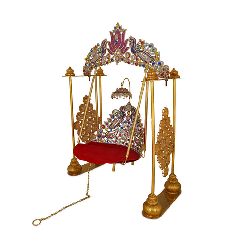 Jhula With stone - 21x 15 Inches | Unjal / Jhoola / Swing Jhula for Deity - Jhulas & Unjal Items