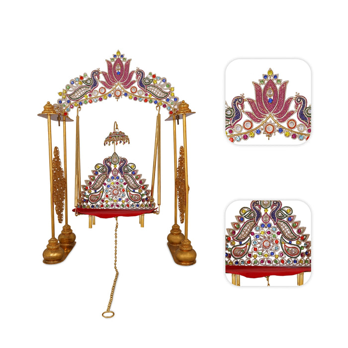Jhula With stone - 21x 15 Inches | Unjal / Jhoola / Swing Jhula for Deity - Jhulas & Unjal Items