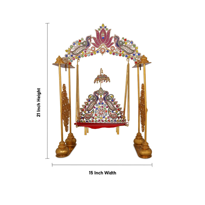 Jhula With stone - 21x 15 Inches | Unjal / Jhoola / Swing Jhula for Deity - Jhulas & Unjal Items