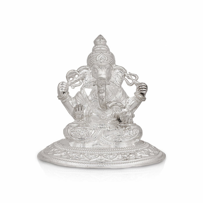 Ganesha Murti - 4 x 4.5 Inches | Silver Idol / Vinayakar Statue / Ganapathi Sculpture For Home & Pooja - Silver Murties
