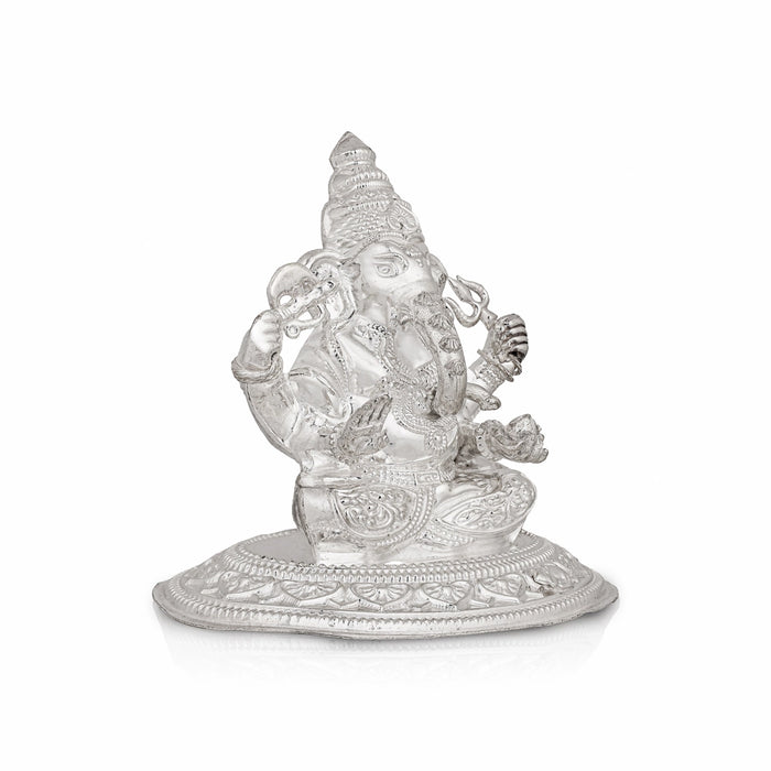 Ganesha Murti - 4 x 4.5 Inches | Silver Idol / Vinayakar Statue / Ganapathi Sculpture For Home & Pooja - Silver Murties