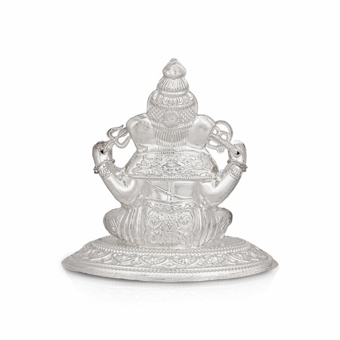 Ganesha Murti - 4 x 4.5 Inches | Silver Idol / Vinayakar Statue / Ganapathi Sculpture For Home & Pooja - Silver Murties