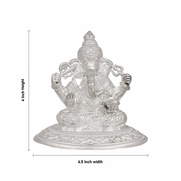 Ganesha Murti - 4 x 4.5 Inches | Silver Idol / Vinayakar Statue / Ganapathi Sculpture For Home & Pooja - Silver Murties