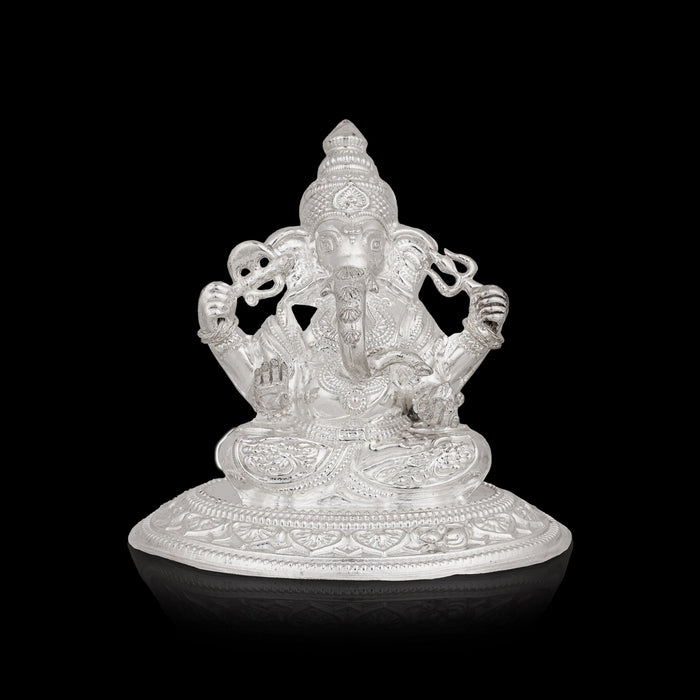 Ganesha Murti - 4 x 4.5 Inches | Silver Idol / Vinayakar Statue / Ganapathi Sculpture For Home & Pooja - Silver Murties