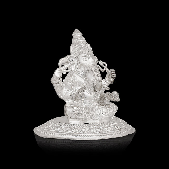 Ganesha Murti - 4 x 4.5 Inches | Silver Idol / Vinayakar Statue / Ganapathi Sculpture For Home & Pooja - Silver Murties