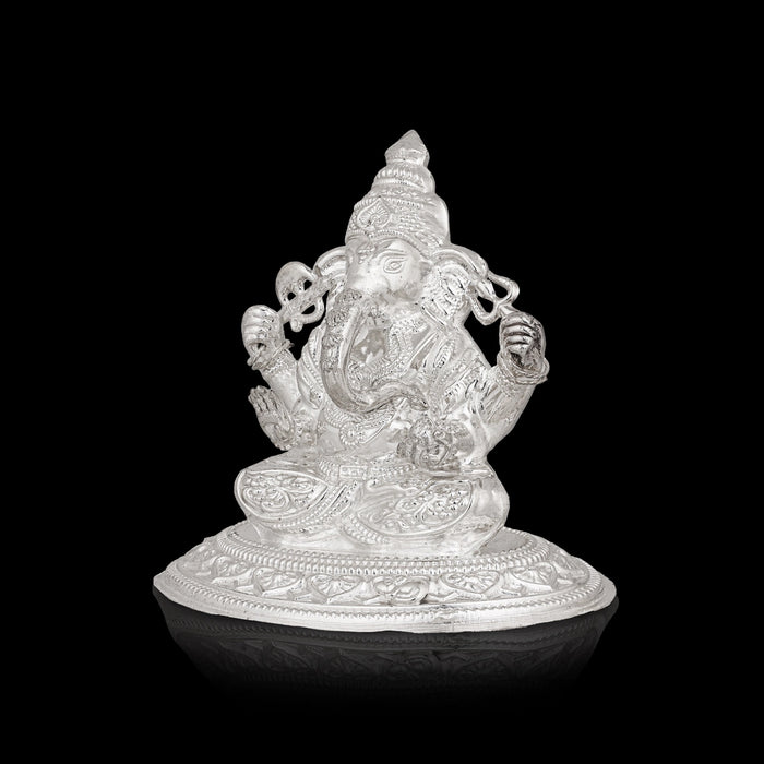 Ganesha Murti - 4 x 4.5 Inches | Silver Idol / Vinayakar Statue / Ganapathi Sculpture For Home & Pooja - Silver Murties