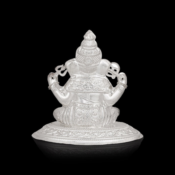 Ganesha Murti - 4 x 4.5 Inches | Silver Idol / Vinayakar Statue / Ganapathi Sculpture For Home & Pooja - Silver Murties