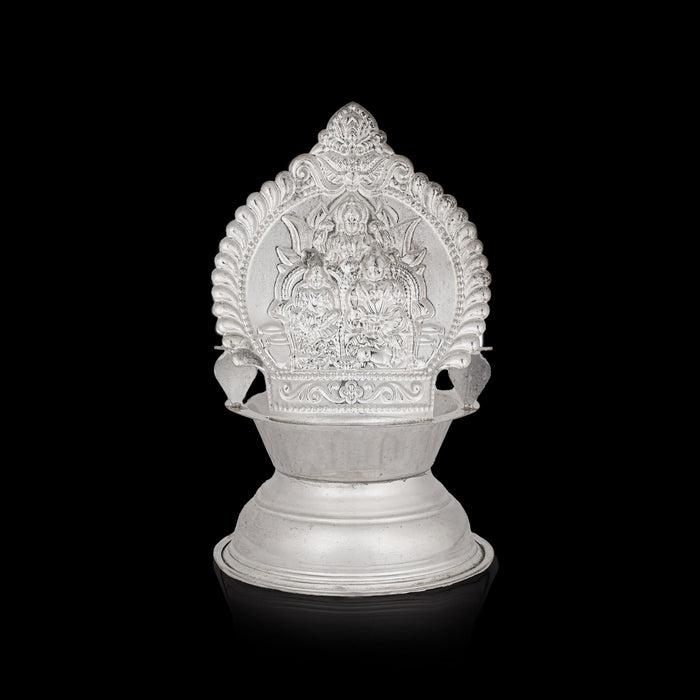 Lakshmi Kubera Lamp - 5.5 x 3.5 Inches | Silver Lakshmi Kubera Vilakku / Laxmi Kubera Deepam for Pooja - Deity Lamps