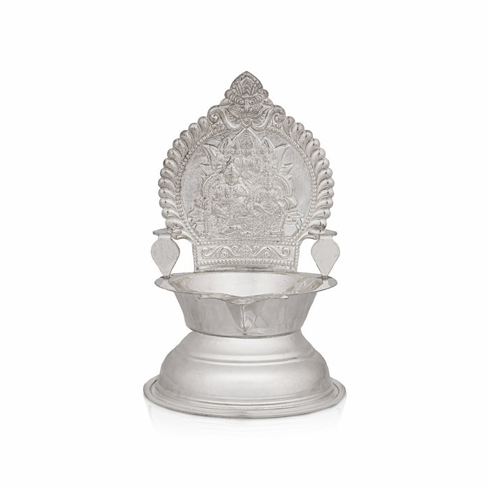 Lakshmi Kubera Lamp - 5.5 x 3.5 Inches | Silver Lakshmi Kubera Vilakku / Laxmi Kubera Deepam for Pooja - Deity Lamps