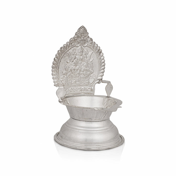 Lakshmi Kubera Lamp - 5.5 x 3.5 Inches | Silver Lakshmi Kubera Vilakku / Laxmi Kubera Deepam for Pooja - Deity Lamps