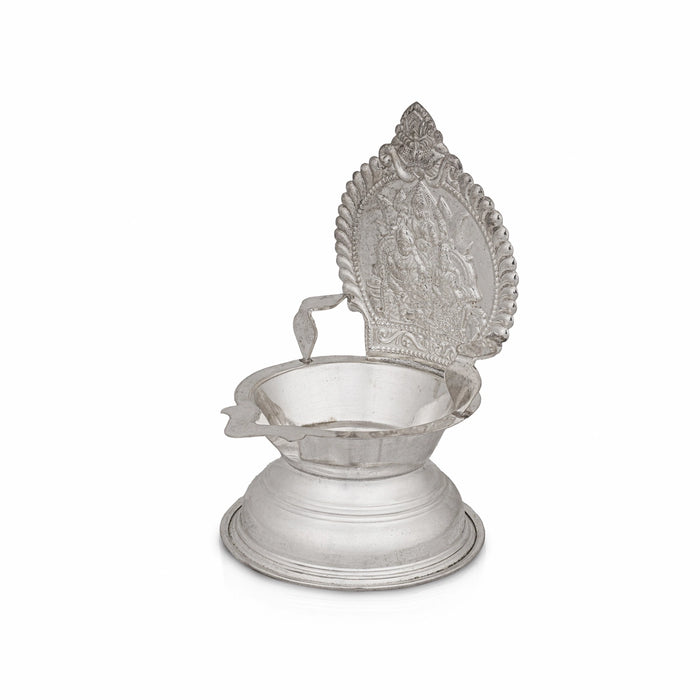 Lakshmi Kubera Lamp - 5.5 x 3.5 Inches | Silver Lakshmi Kubera Vilakku / Laxmi Kubera Deepam for Pooja - Deity Lamps