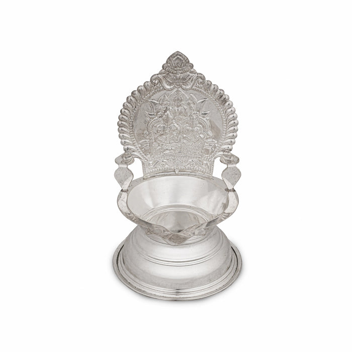 Lakshmi Kubera Lamp - 5.5 x 3.5 Inches | Silver Lakshmi Kubera Vilakku / Laxmi Kubera Deepam for Pooja - Deity Lamps