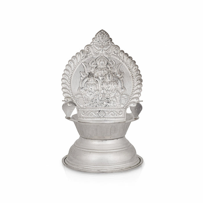 Lakshmi Kubera Lamp - 5.5 x 3.5 Inches | Silver Lakshmi Kubera Vilakku / Laxmi Kubera Deepam for Pooja - Deity Lamps