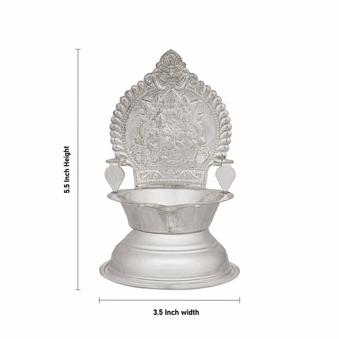 Lakshmi Kubera Lamp - 5.5 x 3.5 Inches | Silver Lakshmi Kubera Vilakku / Laxmi Kubera Deepam for Pooja - Deity Lamps