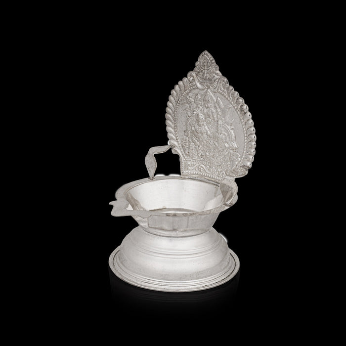 Lakshmi Kubera Lamp - 5.5 x 3.5 Inches | Silver Lakshmi Kubera Vilakku / Laxmi Kubera Deepam for Pooja - Deity Lamps