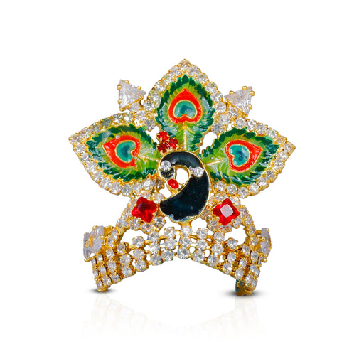 Kireetam - 2 x 1.5 Inch | Gold Polish Kiritam/ Stone Mukut/ Mayur Crown for Deity - Head & Face Accessories