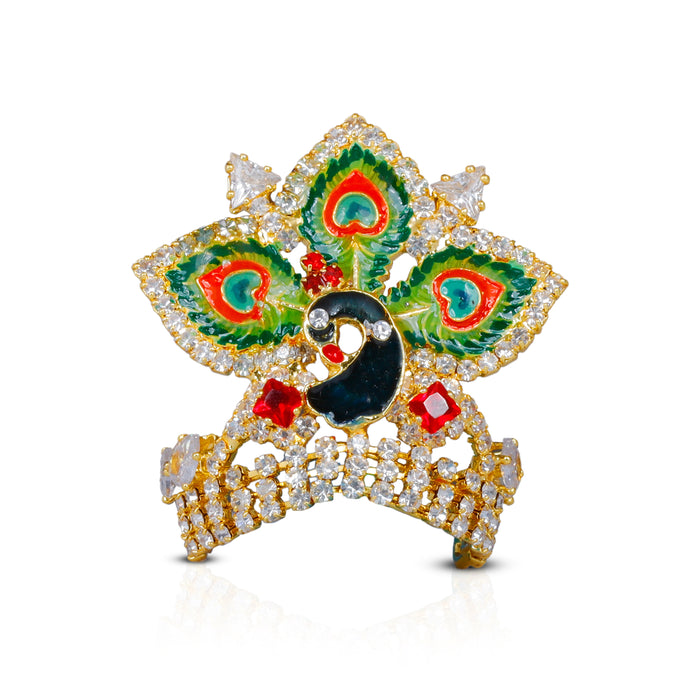 Kireetam - 2 x 1.5 Inch | Gold Polish Kiritam/ Stone Mukut/ Mayur Crown for Deity - Head & Face Accessories