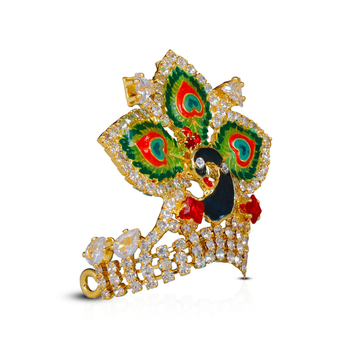 Kireetam - 2 x 1.5 Inch | Gold Polish Kiritam/ Stone Mukut/ Mayur Crown for Deity - Head & Face Accessories